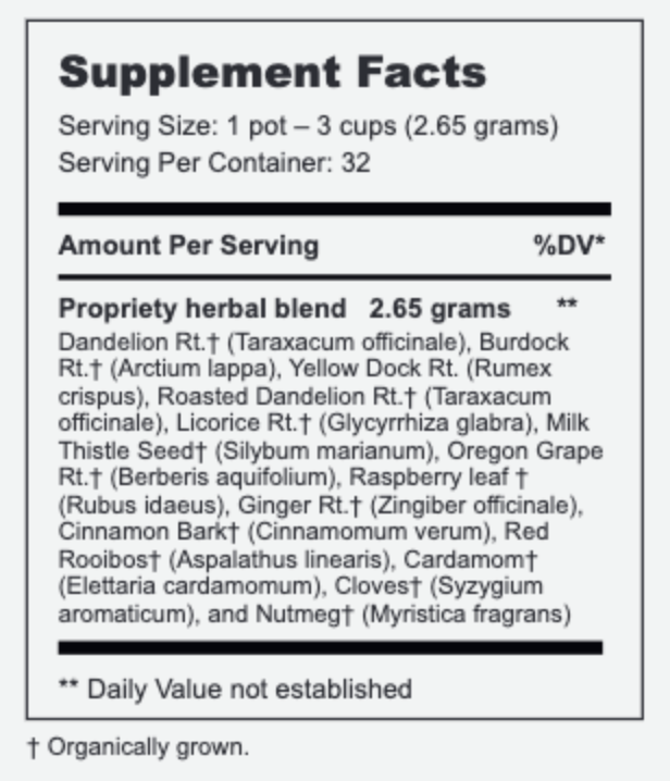 Liver Tea Label Liver Support Cleansing Tea 3oz.